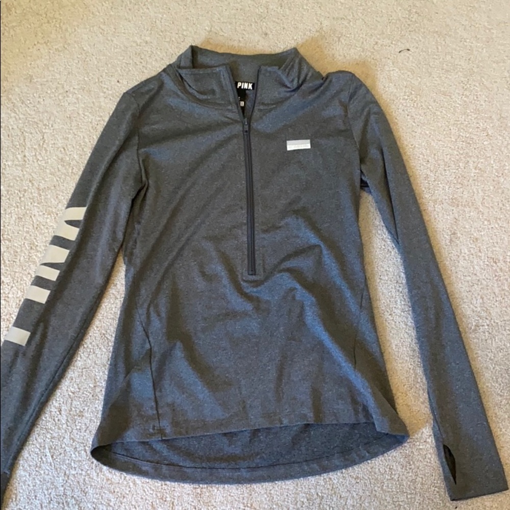 PINK heather gray quarter zip with thumb holes!